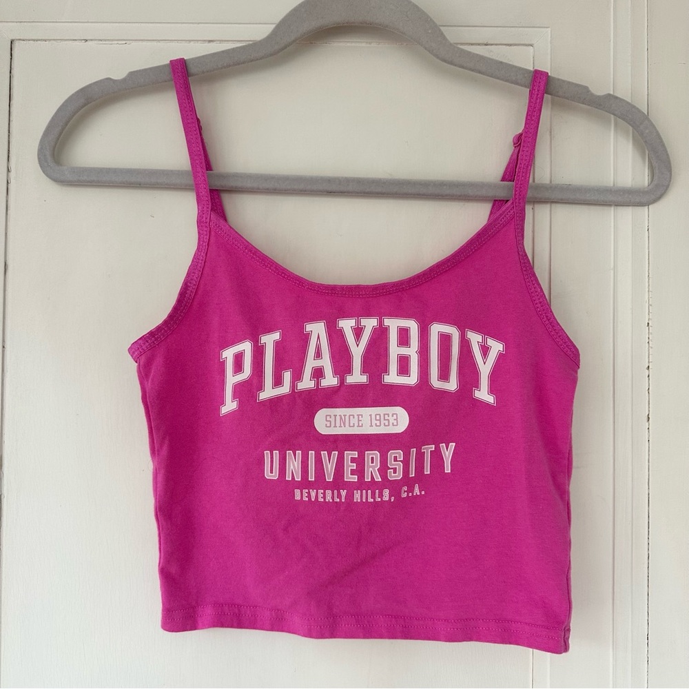 Pink Playboy cropped tank top